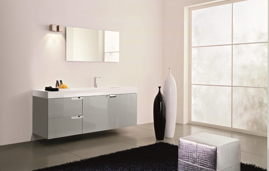 Mobile da bagno sospeso da 180 cm grigio nube laccato lucido | Progetto Bagno