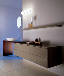 Mobile sospeso da bagno design moderno con top in legno 160 cm | Progetto Bagno
