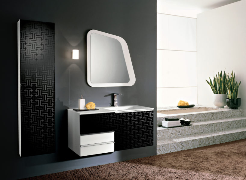 Mobili da bagno design moderno bianco e serigrafia argento | Progetto Bagno