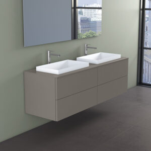 Mobile bagno minimal componibile color cappuccino con doppio lavandino da appoggio