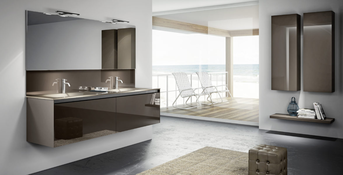 Arredo bagno design moderno in cristallo colo tortora | Progetto Bagno