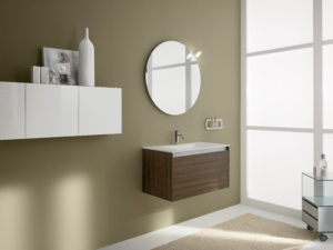 Mobile da bagno sospeso 82cm, altezza 44 cm color palissandro e lavello integrato in Blanco puro | Progetto Bagno