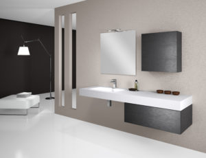 Mobile bagno sospeso di design 180 cm con top in solid surface | Progetto Bagno