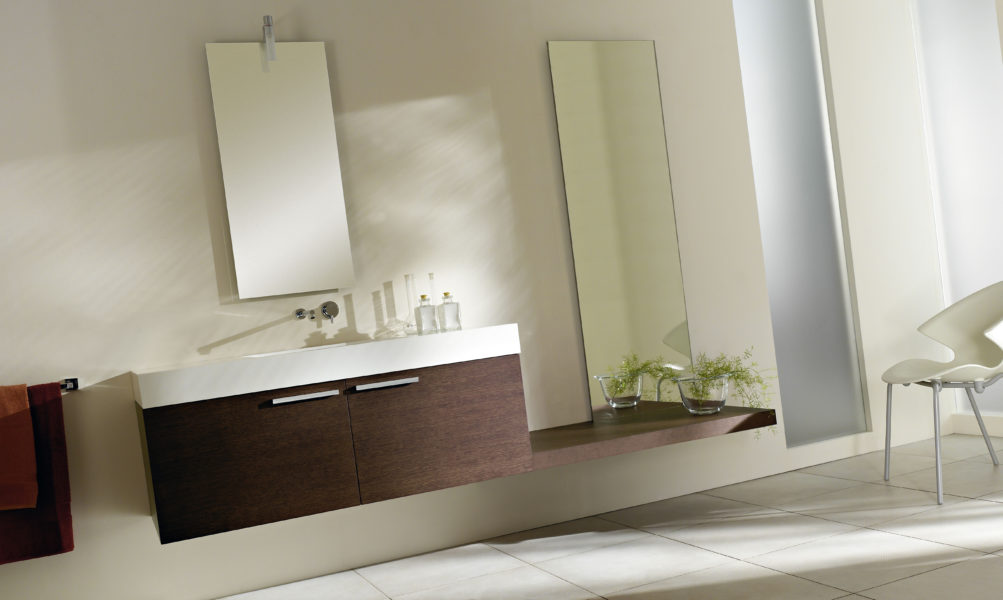 Arredo bagno con mobile a due ante 120 cm in rovere tinto Moka | Progetto Bagno