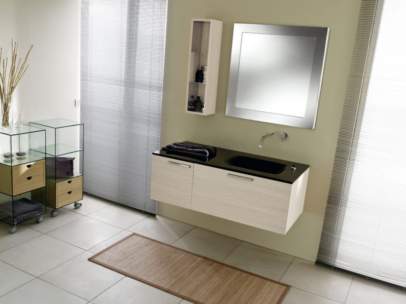 Composizione arredo bagno 120 cm in rovere sbiancato | Progetto Bagno