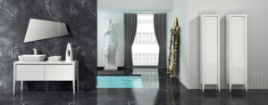Arredo bagno design moderno con base mobile 135 cm laccata bianco lucido | Progetto Bagno