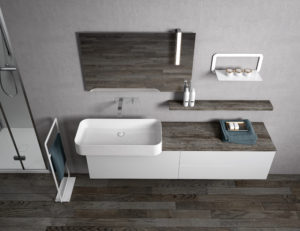 Mobile da bagno design minimal 180 x 40 cm 3 lavabo da appoggio in ceramica | Progetto Bagno