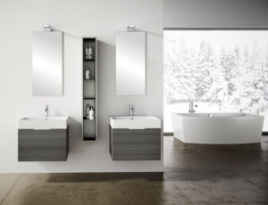 Mobili sospesi per bagno in rovere, altezza 40 cm design moderno | Progetto Bagno