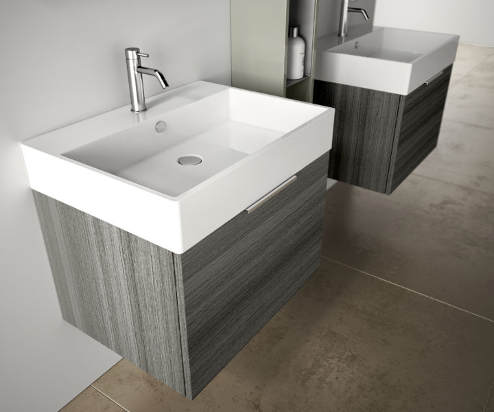 Lavabo d'appoggio con base in rovere grigio 60 x 45 cm | Progetto Bagno