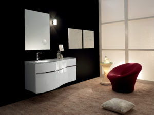 Mobile da bagno design anni '70 140 cm con lavello integrato in cristallo | Progetto Bagno