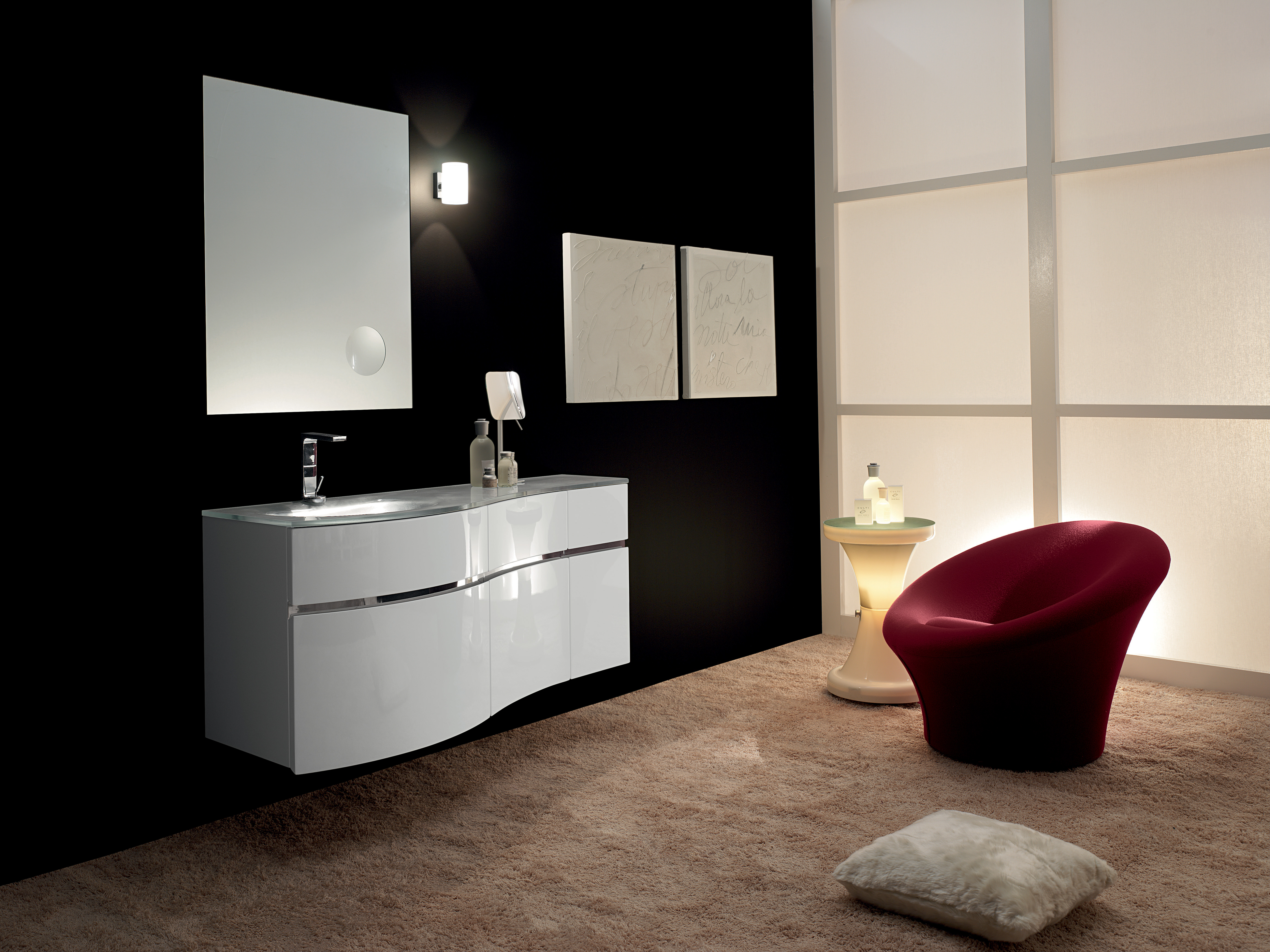 Mobile Da Arredo Bagno Classico Bianco Con Lavabo e Specchio 105