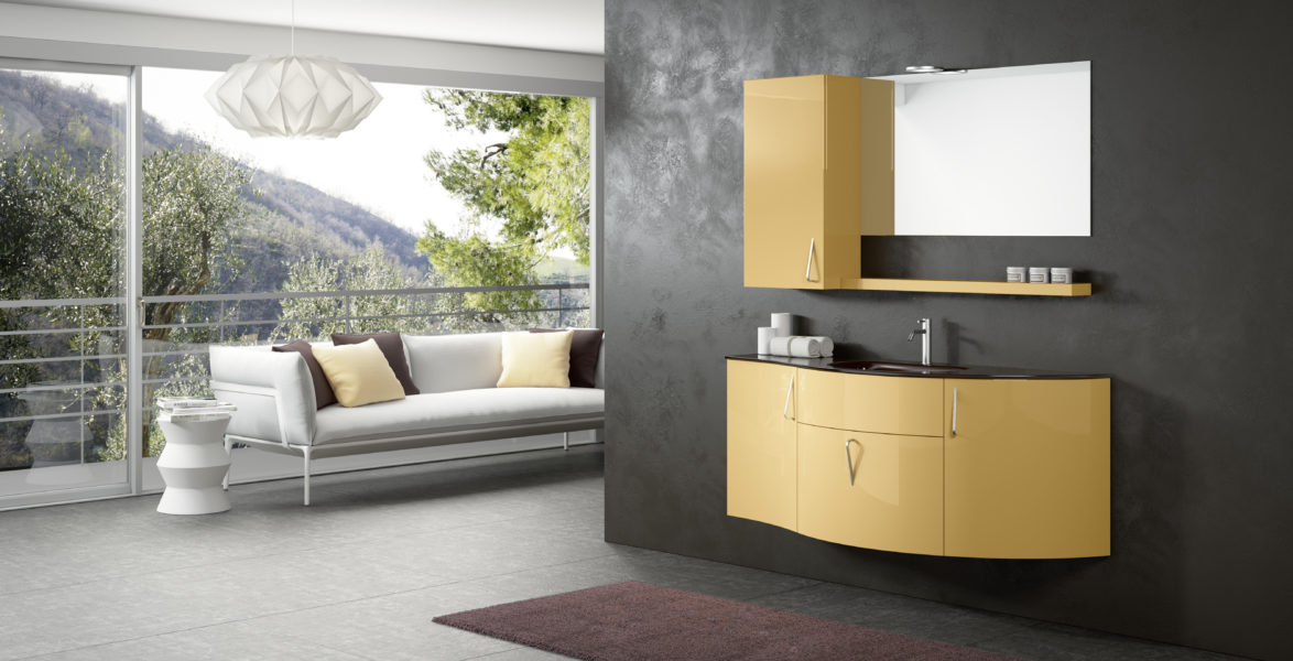 Composizione arredo bagno componibile 150 cm laccata color crema| Progetto Bagno