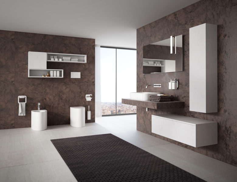 Laminam per rivestimento bagno e top sospeso