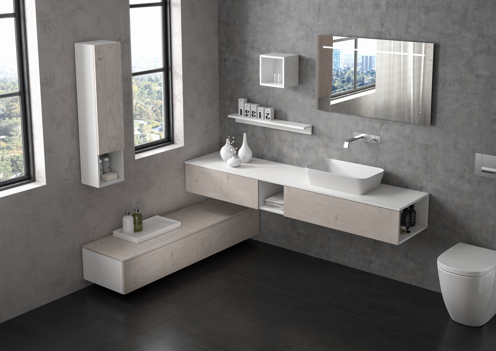 Mobili bagno sospesi con basi altezza 25, 50, 54 cm - Progetto Bagno