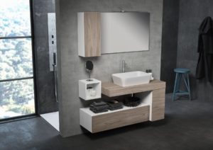 Mobile bagno con base con anta altezza 50 cm e con cestone altezza 25 cm