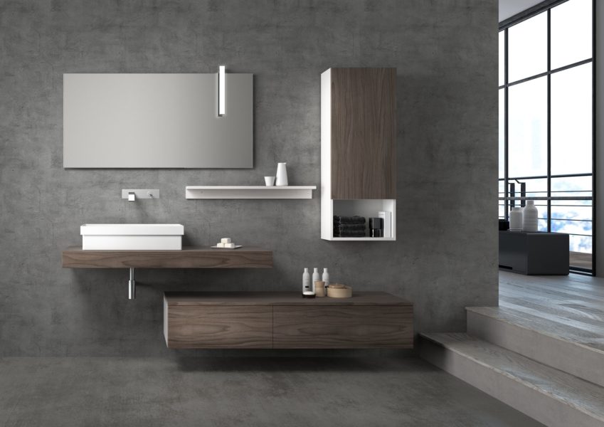 Progetto di bagno con cestoni alti 25 cm