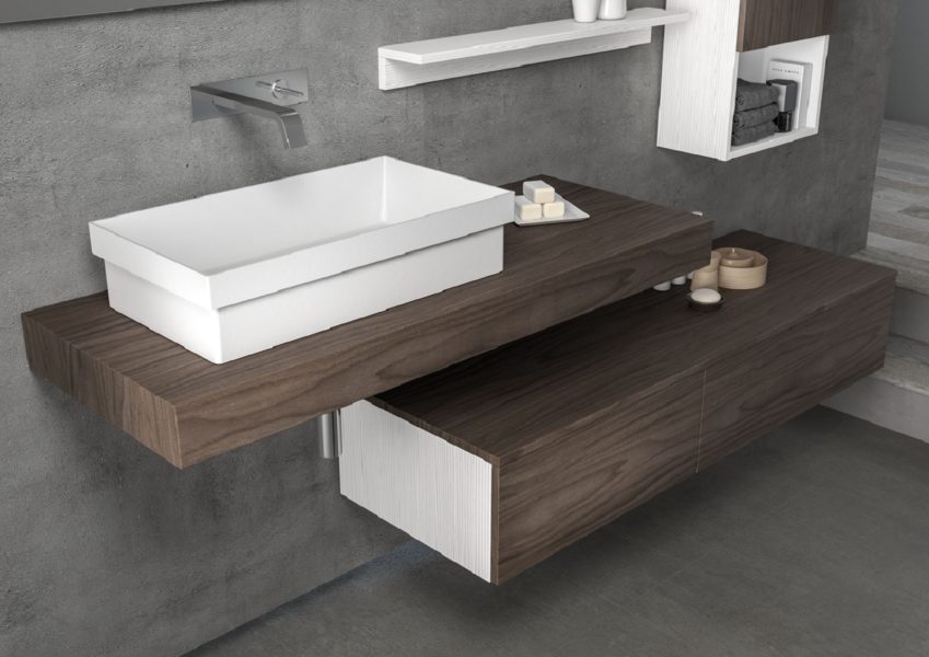 Soluzione di arredo bagno con cestoni h 25