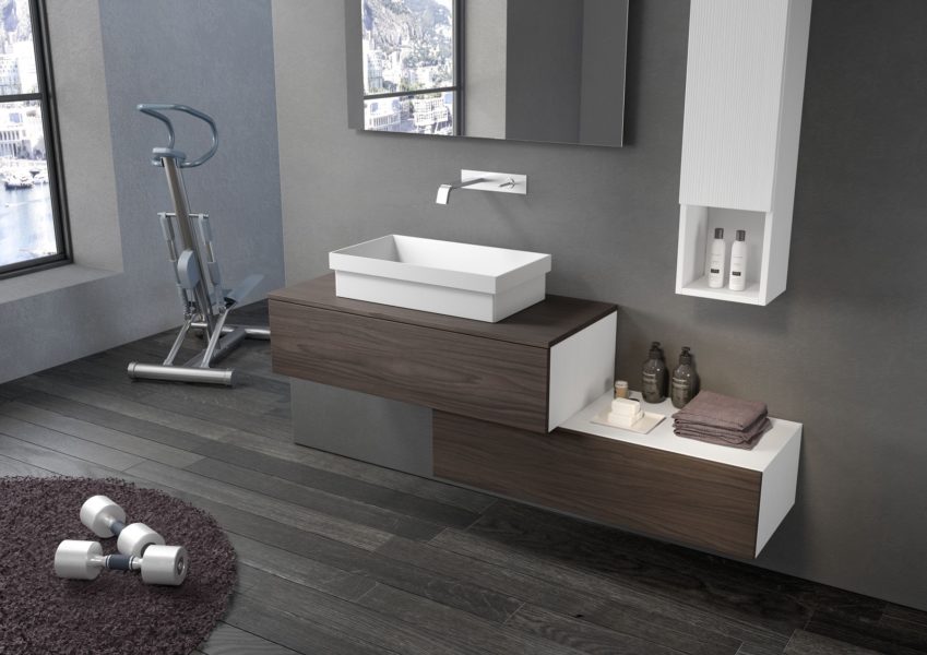 Arredo per bagno con base lavabo e cestone altezza 25 cm