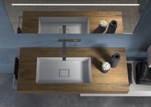 Top per bagno moderno 120 x 50 cm con lavabo integrato in rovere Slavonia | Progetto Bagno