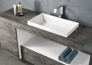Proposta arredo bagno con lavabo bianco opaco e mobile con tp 140 cm effetto legno anticato old wood | Progetto Bagno