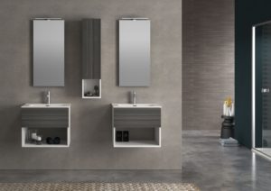 Arredo Bagno con doppio lavabo su basi separate, design minimal | Progetto Bagno
