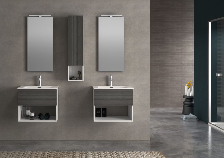 Arredo Bagno con doppio lavabo su basi separate, design minimal | Progetto Bagno