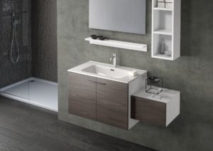 Mobile sospeso per bagno con due ante 80 cm altezza 50 cm con lavabo integrato noce moka | Progetto Bagno