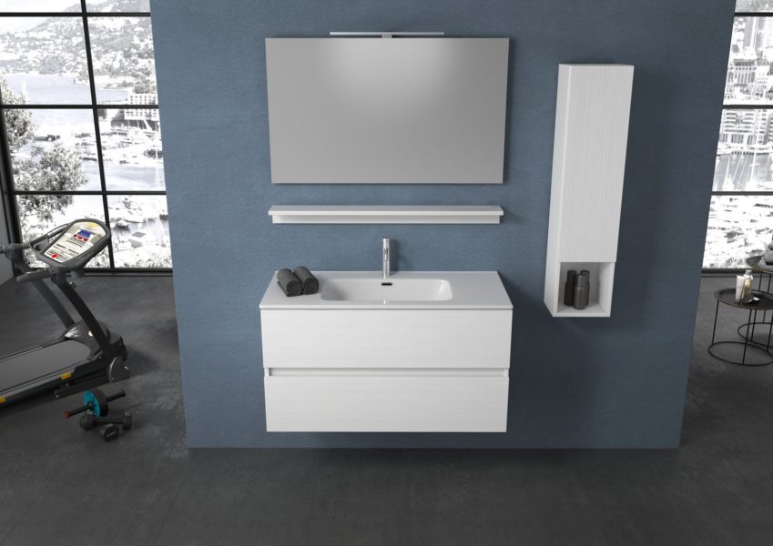 Arredo bagno con mobole sospeso bianco 100cm altezza 54 cm | Progetto Bagno