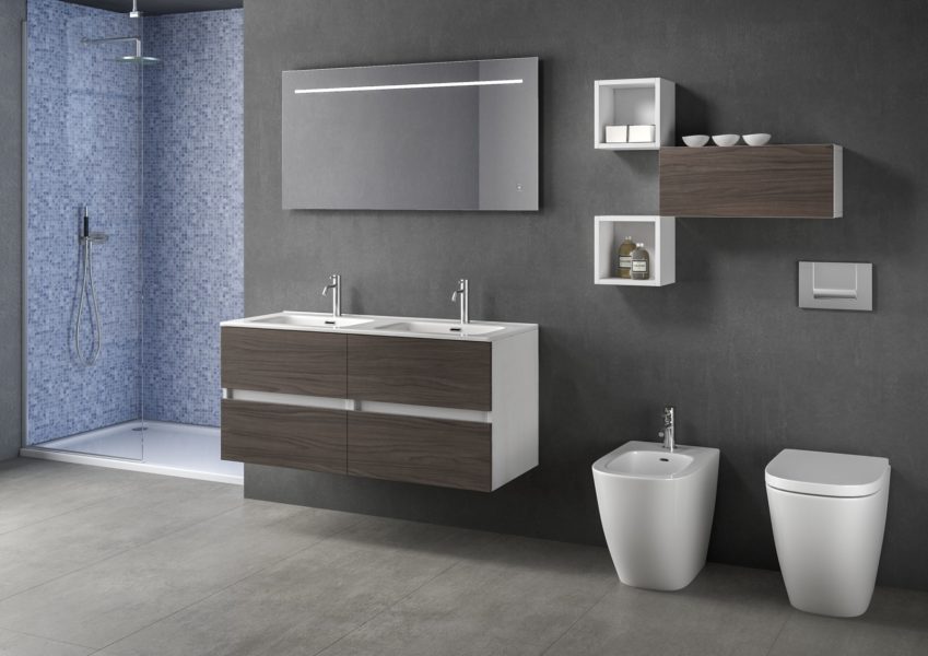 Arredo bagno modulare 120 cm con doppio lavabo in ceramica bianca | Progetto Bagno