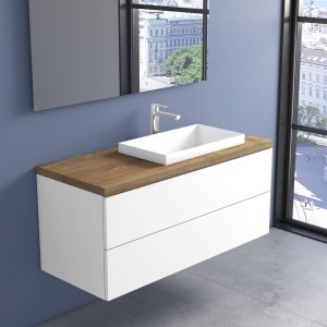 Mobile Bagno Componibile minimal bianco con lavabo da appoggio produzione Progetto Bagno