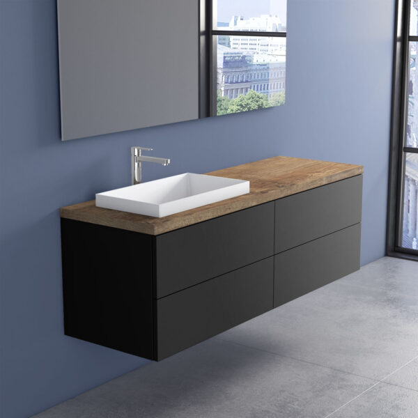 Mobile Bagno Componibile minimal nero con lavabo da appoggio