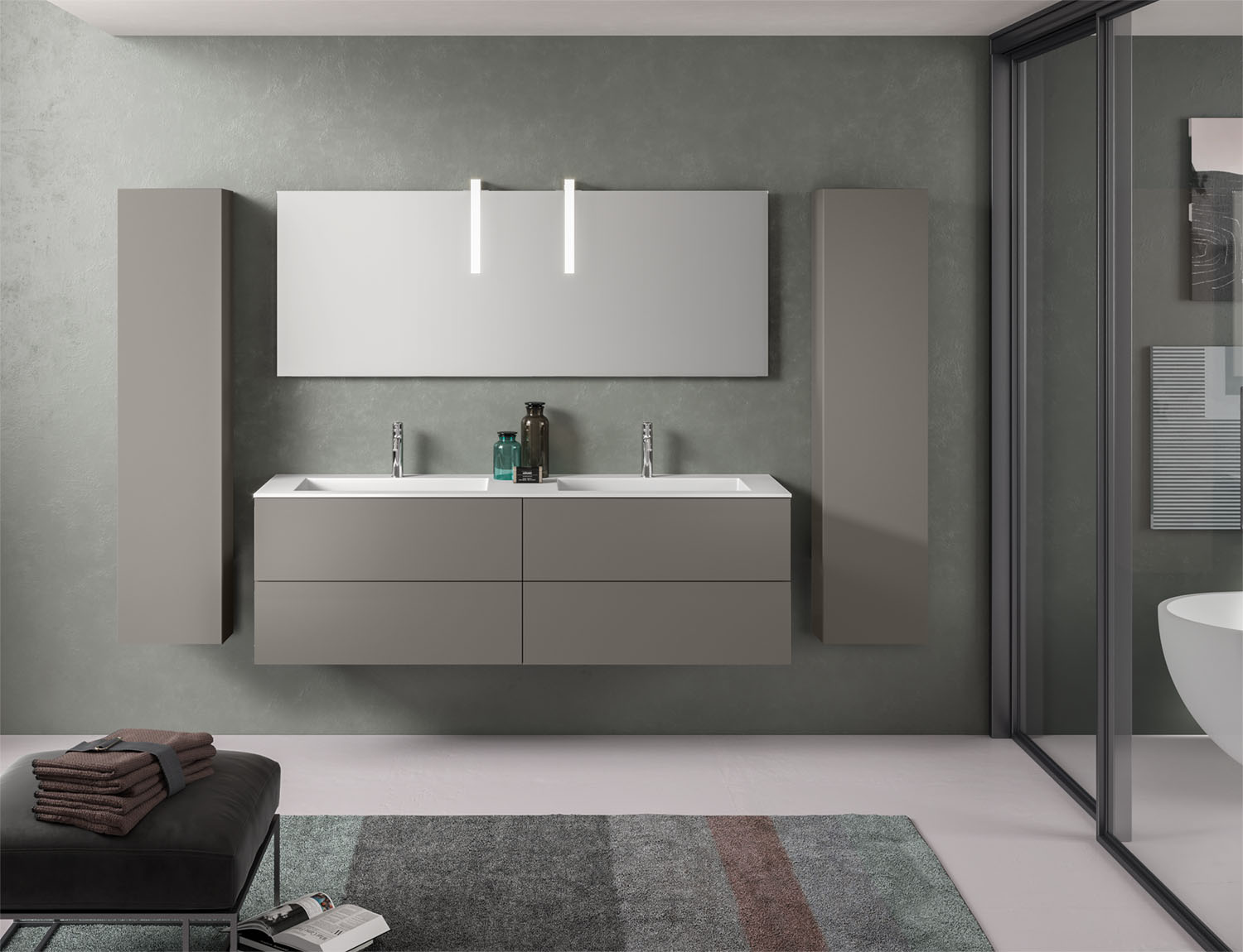 Composizione mobile bagno doppio lavabo sospeso LOUNGE 160 cm finitura cappuccino