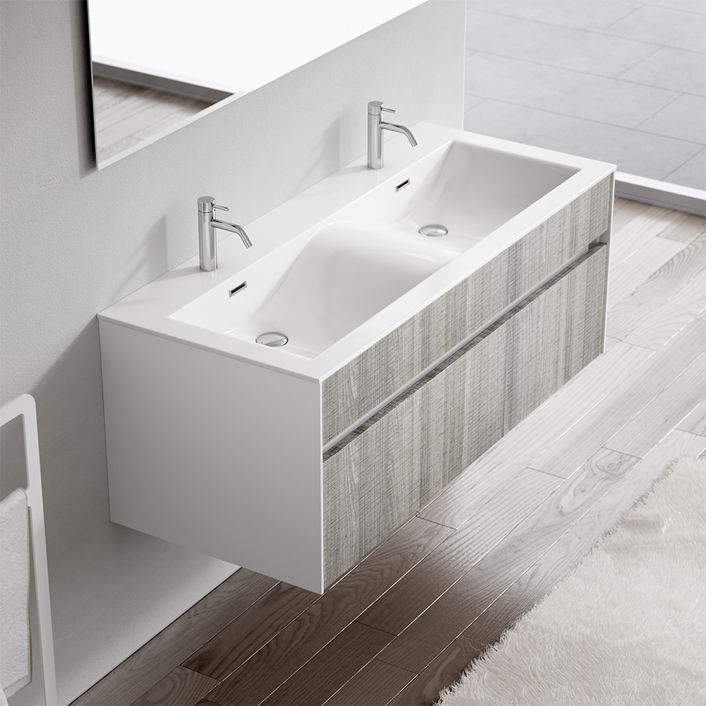Mobile bagno doppio lavabo 120 cm SMART con vasca doppia e finitura effetto legno
